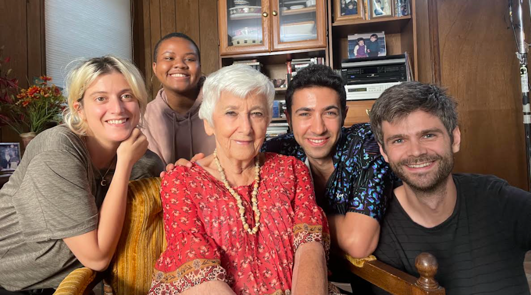 Daniel Lombroso, second from right, with his grandmother Nina Gottlieb on the set of “Nina & Irena.” (Courtesy of Lombroso)